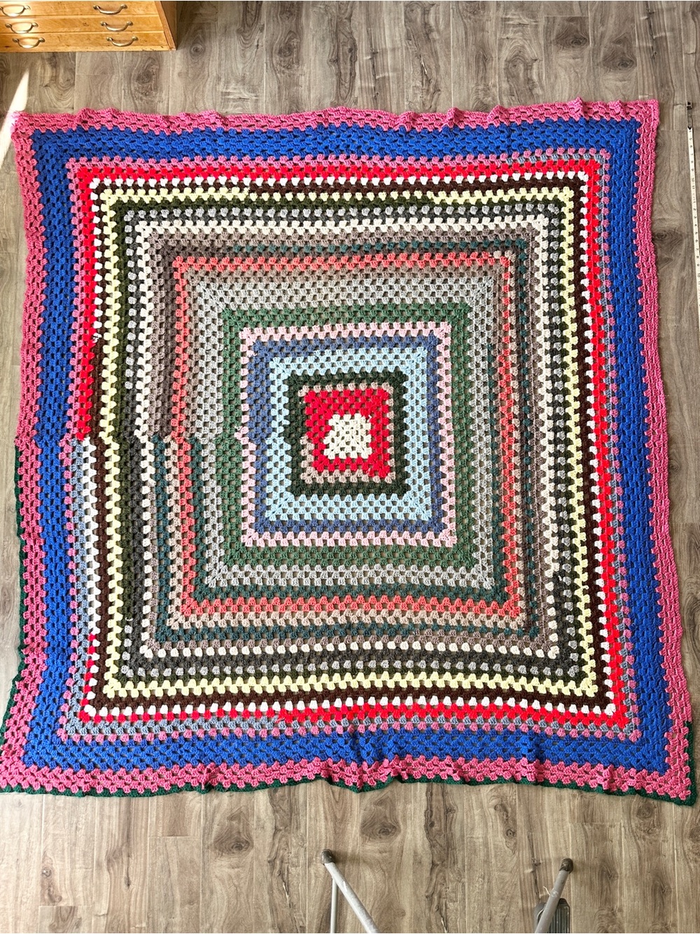 Vintage Handmade Multicolor Square Crochet Throw Blanket